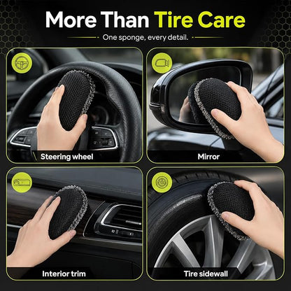2 Pcs Tire Shine Applicator Sponges, Microfiber Tire Brightener Applicator Pad, Reusable Tires Dressing Applicators Pad, Contoured Tires Sponge for Car Detailing Cleaning Rubber Vinyl Plastic Trim