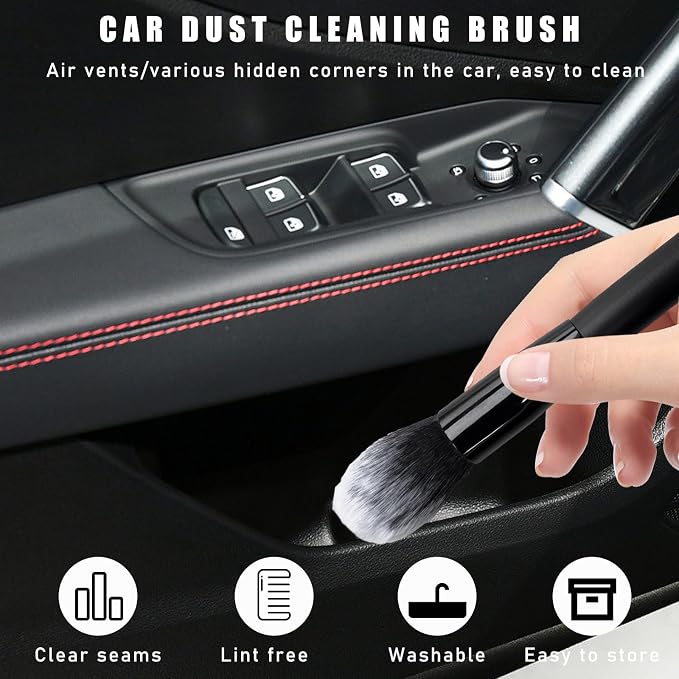 Dickno 2PCS Car Interior Dust Brush, Soft Scratch Free Auto Detailing Brushes, Universal Vehicle Interior Cleaning Tool for Automotive Dashboard, Air Vents, Leather (Long Black & White)