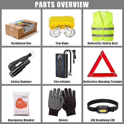 Car Roadside Emergency Kit Automotive Car Safety Kits for Vehicles Women Men Teen Driver Must Haves Black