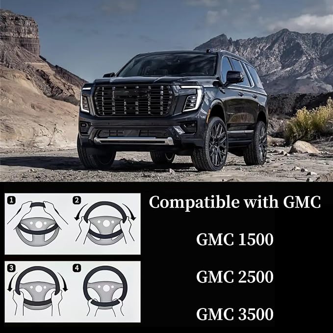 Yangday Leather Steering Wheel Cover for GMC Sierra 1500 2500 3500, 14.5-15 inches Car Steering Wheel Cover with Anti-Slip Massage Particle (Black)