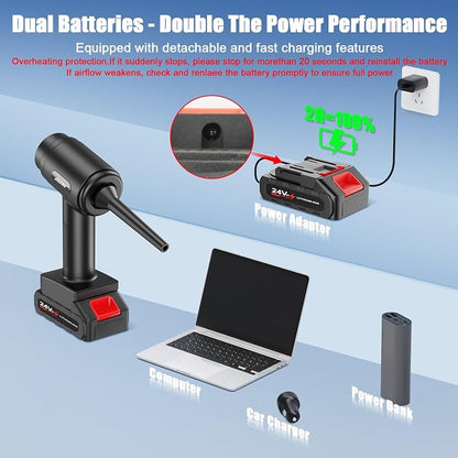 HCRTGAY Car Vacuum Portable Cordless 24V - Cleaner High Power & Blower, Wireless Handheld Vacuum Cordless for Car, Home, Office, Pet(Black)