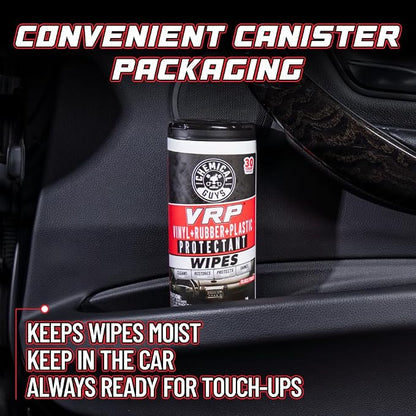 Chemical Guys VRP, Vinyl, Rubber, Plastic, Shine & Protectant Canister Wipes, Great For Cars, Trucks, SUVs, RVs, & More (30 Ct) - PMWCTVD10730