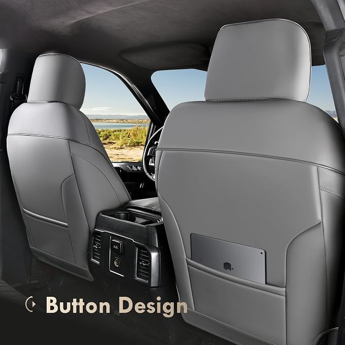 Coverado Leather Seat Covers Full Set Fit for Ford F150 F250 F350 F450, Waterproof Ford F150 Truck Seat Covers Fit for 2015-2026 F150 and 2017-2026 F250 F350 F450 (Gray)