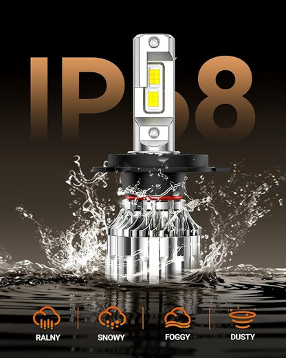 SEALIGHT 70000LM Super Bright H4 Bulbs, 6500K Cool White Fog Bulbs, 70000+ Hours Lifespan Powersport Bulbs with 15000RPM Cooling Fan, Plug-N-Play, Pack of 2