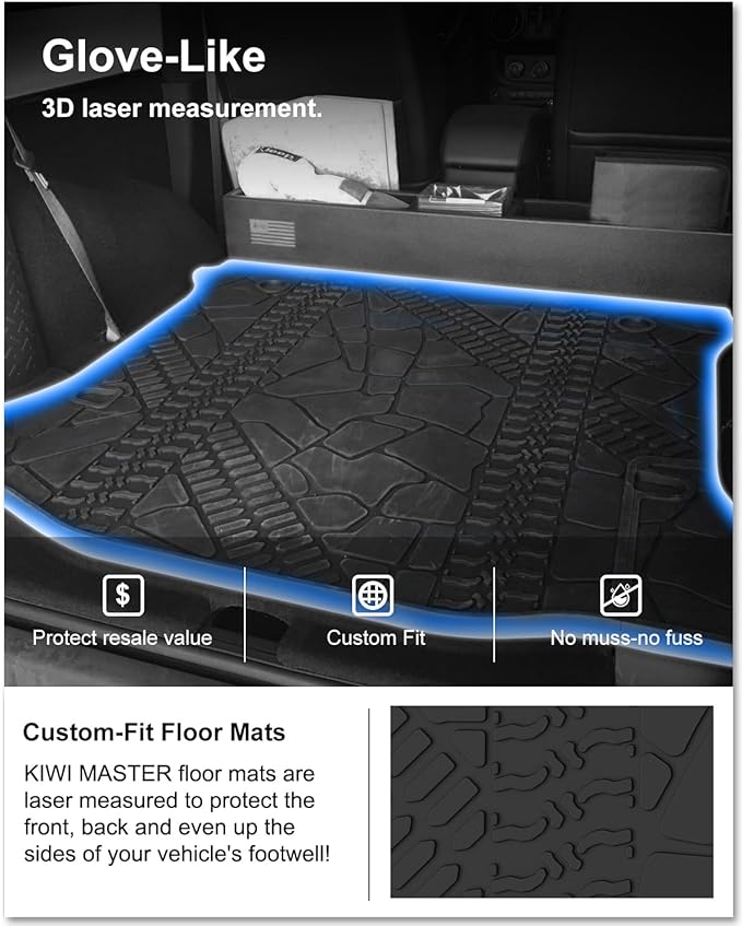 KIWI MASTER Cargo Mat for 2007-2018 Jeep Wrangler JK, OEM Replacement 82213184, Custom Fit All Weather Rear Cargo Liner, Heavy Duty TPE Tray Trunk Mat, Black