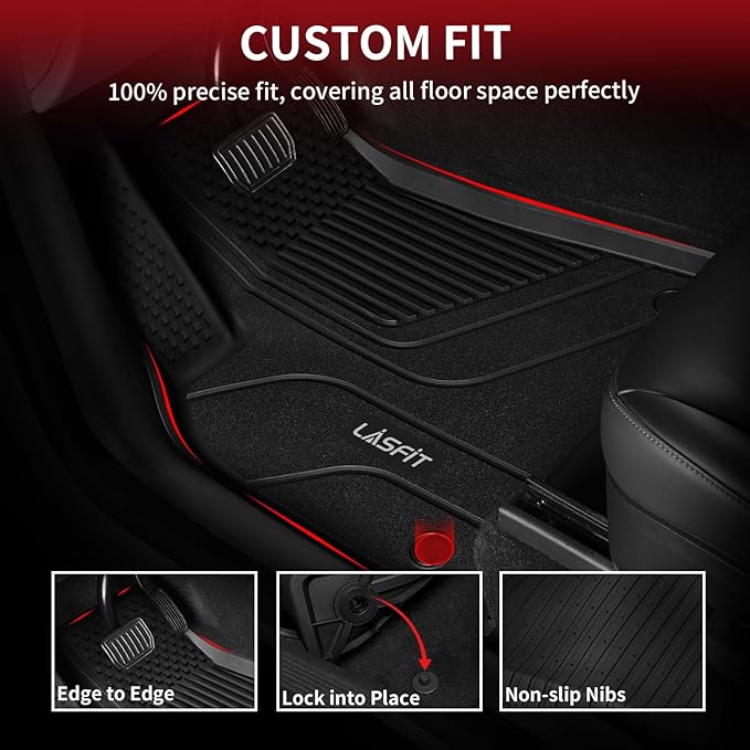 LASFIT Premium Extra Thick Floor Mats for Tesla Model 3 Highland 2024 2025 2026 Custom Fit TPE All Weather Model 3 Interior Accessories Cargo Liner Front Rear Trunk Mat Full Set Car Mats 6 PCS