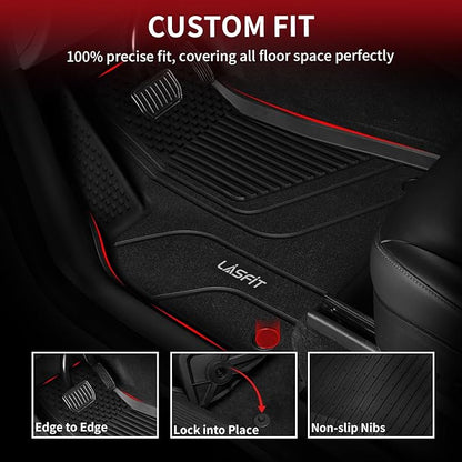 LASFIT Premium Extra Thick Floor Mats for Tesla Model 3 Highland 2024 2025 2026 Custom Fit TPE All Weather Model 3 Interior Accessories Cargo Liner Front Rear Trunk Mat Full Set Car Mats 6 PCS