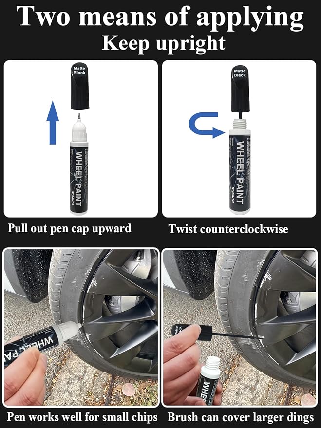 SYOAUTO Matte Black Rim Touch Up Paint, Car Wheel Scratch Repair Touch Up Paint Pen, Universal Color Rim Wheel Paint (Matte Black)