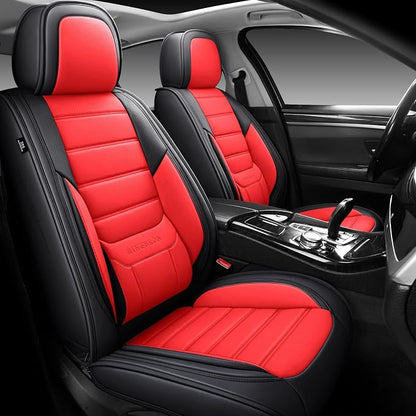 MINGBRON Car Seat Covers Full Set,Black White Car Seat Cover, Car Seat Protector Waterproof, Nappa Leather Car Seat Cushion Fit for Most Cars Red