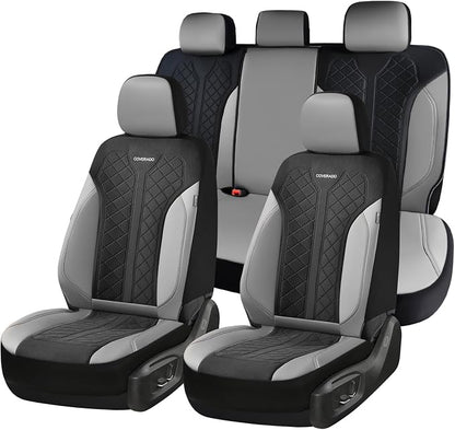 Coverado Automotive Seat Covers Full Set, Luxury Car Seat Covers, Leather Seat Covers, Mesh Design, Black Driver Seat Protectors, Universal Fit for SUVs, Trucks, Sedans