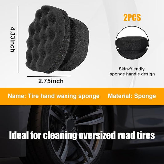 2 PCS Tire Shine Applicator, Reusable Foam Car Dressing Pads With Ergonomic Design, Durable Automotive Detailing Sponge Tool for Applying Shine (Black, Large)