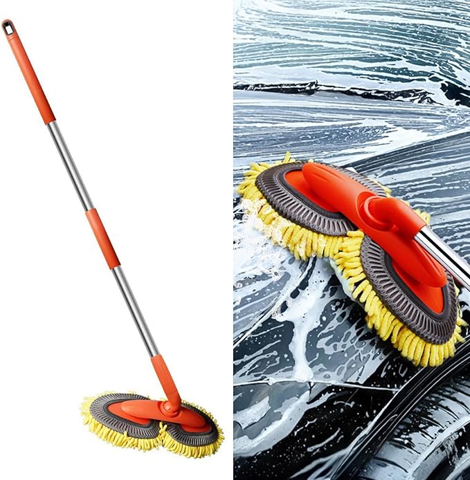 Sobotoo Car Wash Brush with Long Handle 50" Car Wash Brush Mop Cleaning Tool Chenille Microfiber RV Wash Mop Scratch-Free for Washing Detailing Cars Truck SUV RV Trailer Boat