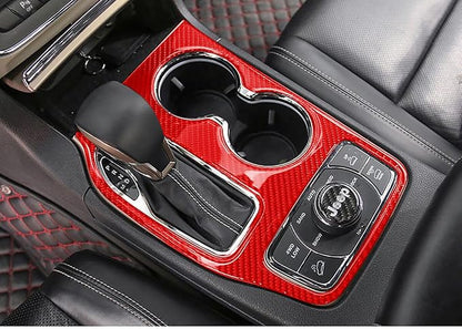 YOCTM for 2016-2021 Jeep Grand Cherokee Shift Panel Cover, Soft Carbon Fiber Shift Knob Decoration Trim Red Gear Selector Trim Shifter Console Cover Interior Accessories (Red 2016-2021)