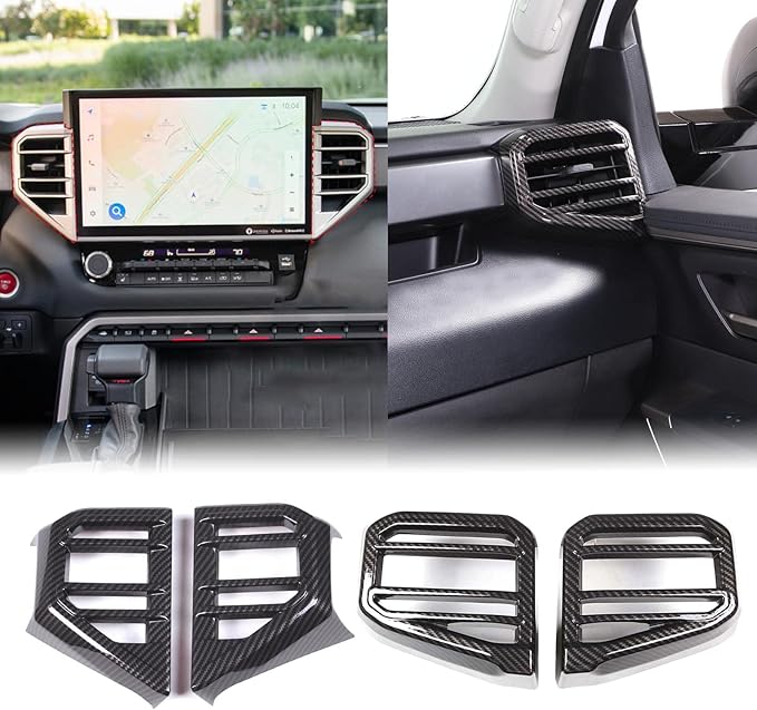 Car Center Console Air Conditioning Outlet Trim Cover Kit Compatible with Toyota Tundra/Sequoia 2022-2026, ABS Dashboard Side A/C Vent Panel Decorative Frame Protection Accessories, For 14-inch Screen