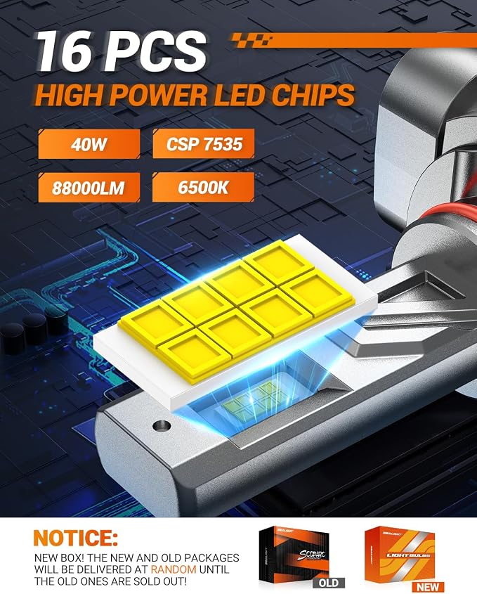 SEALIGHT 9005 9006 LED Bulbs Combo, 9X Brighter 88000LM Output, 6500K White Canbus Ready, 9005/HB3 9006/HB4 LED Bulbs, IP68 and 80000Hrs Lifespan, 3Mins Installation, 4 Pack