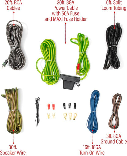 BOSS Audio Systems BP8K 8 Gauge Car Amplifier Installation Wiring Kit - A Car Amp Wire Kit Helps You Make Connections and Brings Power to Your Radio, Subwoofers and Speakers