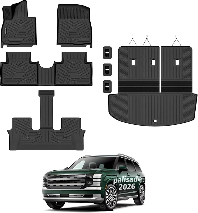 All Weather Car Floor Mats Cargo Liner with Backrest Mat for 2026 Hyundai Palisade 7&8 Seats (Only Fit Fuel), TPE Rubber Liners Full Set Automotive Mats for 2026 Hyundai Palisade Accessories