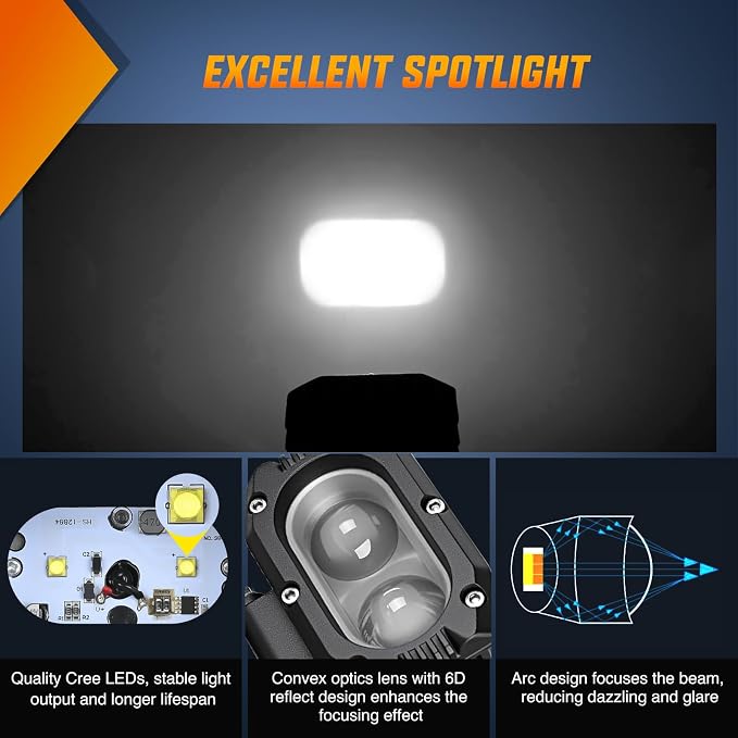 Nilight LED Pod Light 48W 4 Inch 2 PCS White Spot Beam Driving Lights IP67 Waterproof Auxiliary Offroad Lighting for Truck Tractor SUV ATV UTV Golf Cart Boat Motorcycle Dirt Bike