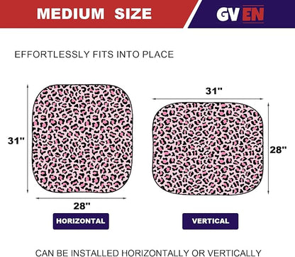Gven Windshield Sun Shade 2pcs with Bonus Pink Car Sunshade for Front Window Shades 2025 Technology Reflect UV and Heat Sun Visor Automotive Accessories Interior Sun Protection (Pink Leopard, M)
