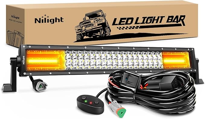 Nilight - 18101C-A LED Light Bar 22Inch 270W White & Amber Triple Row 13500LM Flood Spot Combo Led Bar Off Road Lights for Trucks with Wiring Harness Kit,2 Years Warranty