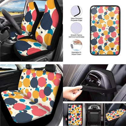 Colorful Polka Dots 13 PCS Car Seat Covers, Irregular Circle Auto Accessories Steering Wheel Cover Cup Mats, Modern Novelty Spots Front Rear Seat Covers Coaster