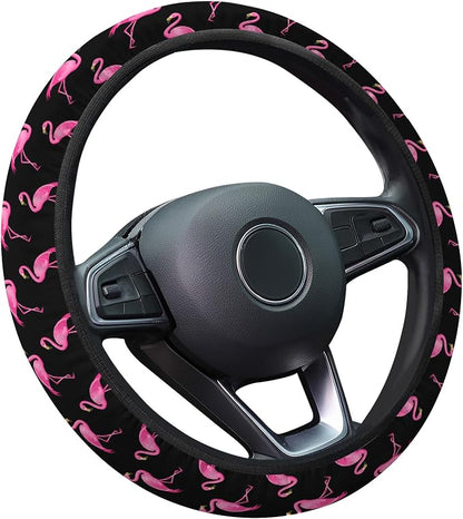 GENANY Pink Flamingo Steering Wheel Cover, Non Slip Polyester Car Wheel Protector for Car SUV Truck, Universal 15 Inch