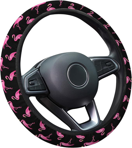 GENANY Pink Flamingo Steering Wheel Cover, Non Slip Polyester Car Wheel Protector for Car SUV Truck, Universal 15 Inch