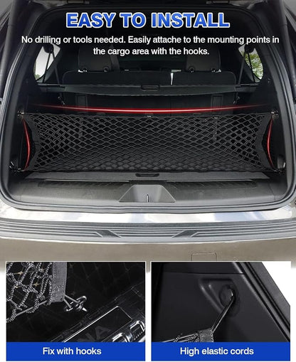 Karltys Envelope Style Cargo Net for 2021-2025 2026 Chevy Tahoe/Suburban/GMC Yukon Accessories, Adjustable Rear Trunk Cargo Net for Chevrolet Tahoe, Heavy Duty Elastic Netting Organizer for Yukon