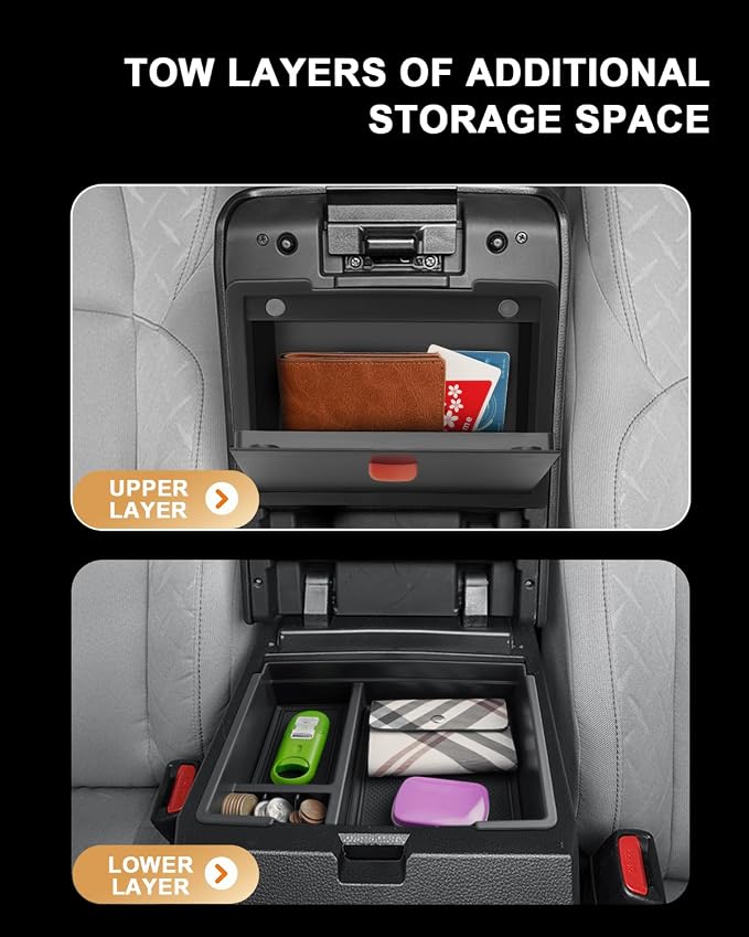 ECOZEN 2 Pcs Center Console Organizer Set For 2024-2025 2026 Toyota Tacoma - Armrest Hidden Storage Box & Center Console Armrest Box Organizer Tray For 2024-2025 2026 Tacoma Interior Accessories