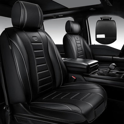 CAR PASS Universal Fit Piping Leather Seat Covers for Cars SUV Trucks, Waterproof Nappa Leather Car Seat Covers Full Set, 3D Foam Cushions Seat Cover Luxury&Comfort&Durable Airbag Compatible, Black