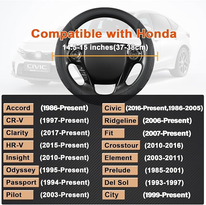 GIANT PANDA Microfiber Leather Steering Wheel Cover for Honda Accord,Civic,CR-V,HR-V,Pilot(Black-Standard Size)