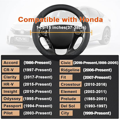GIANT PANDA Microfiber Leather Steering Wheel Cover for Honda Accord,Civic,CR-V,HR-V,Pilot(Black-Standard Size)