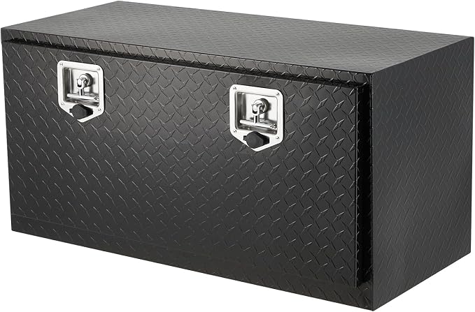 GarveeTech Underbody Truck Box,36 in Pickup Storage Box,Heavy Duty Aluminum Diamond Plate Tool Boxes with Lock and Keys,Waterproof Trailer Storage Box with T-Handle Latch for Truck,Van,Trailer，Black