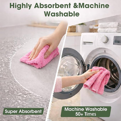 Microfiber Cleaning Cloth Roll - 100 Pack Tear Away Microfiber Paper Towels, Reusable, Washable, Scratch-Free, Kitchen Towels for Car, Home, Kitchen, Glass, Dishes(Pink)