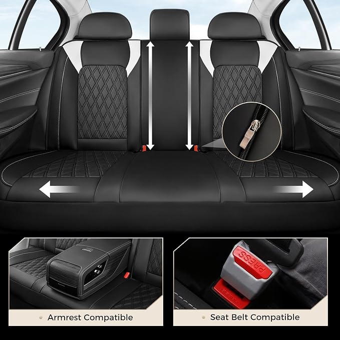 Coverado Automotive Seat Covers, Car Seat Covers Full Set, Car Seat Cover, Waterproof Seat Covers, Car Seat Protector Car Seat Cushion Interior Truck Accessories Universal Fit Most Cars, Black&White