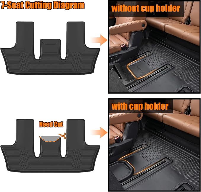 Auxko All Weather Floor Mats Cargo Mat with Backrest Mat for 2024 2025 2026 Toyota Grand Highlander 7&8 Seat Only All Season TPE Accessories Odorless Anti-Slip Floor Liners Trunk Tray