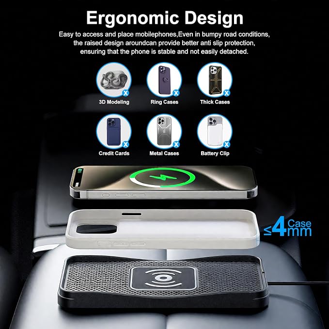Wireless Car Charger, 20W/15W/10W Car Wireless Charger Pad, Non-Slip Charging Pad for Car Compatible with iPhone16/15/14/13/12, Samsung Galaxy S25-S9, Android Phones(20W Adapter)