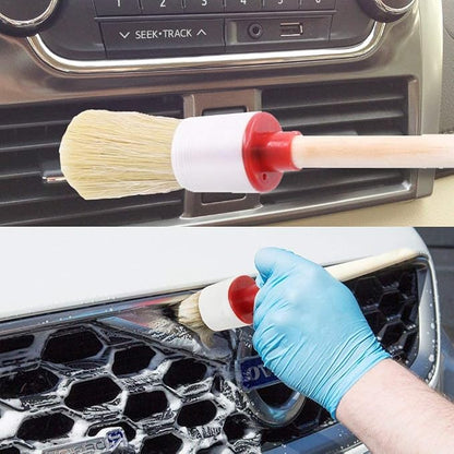Swpeet 5 Pcs Premium Natural Boar Hair Detail Brush Set, Automotive Detailing Brushes for Cleaning Wheels/Engine/Interior/Emblems/Interior/Exterior/Air Vents