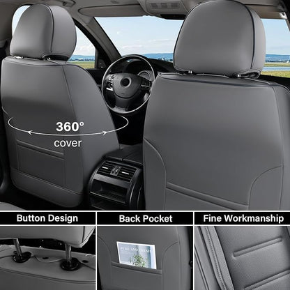 Coverado Car Seat Covers Full Set, Seat Covers for Cars, Car Seat Cover, Car Seat Protector Waterproof, Leather Car Seat Cushion, Universal Car Interior Covers Seat Protectors for Most Cars Gray