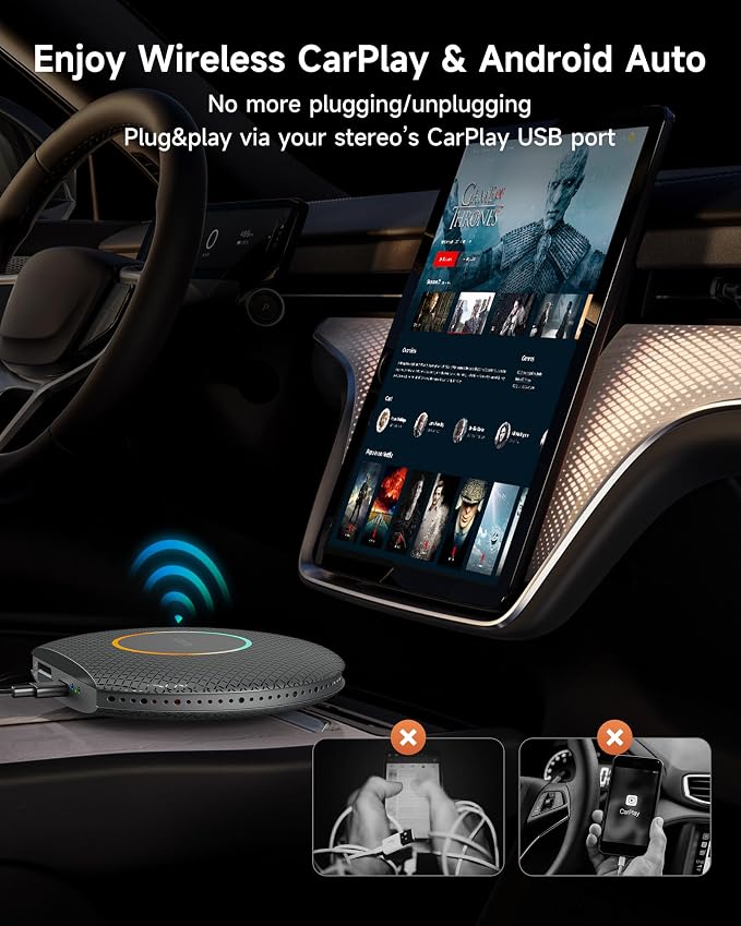 2025 Upgrade CB6 CarPlay AI Box&Android AI Box, Wireless CarPlay/Android Auto Adapter, Plug & Play CarWave Car Smart Box with AI DriveChat, GPS Track, Android 13, 2 BT, 4G LTE, 8G+128G, Gray