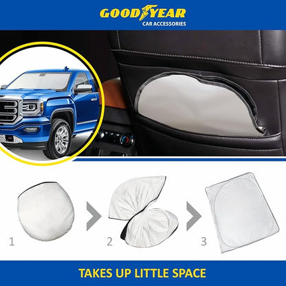 Goodyear Foldable Windshield Sunshade for GMC Sierra 2014-2018, Truck car Accessories, Sunshade Cover, Sun Shade Car Windshield, Window Sun Blocker - GY008226