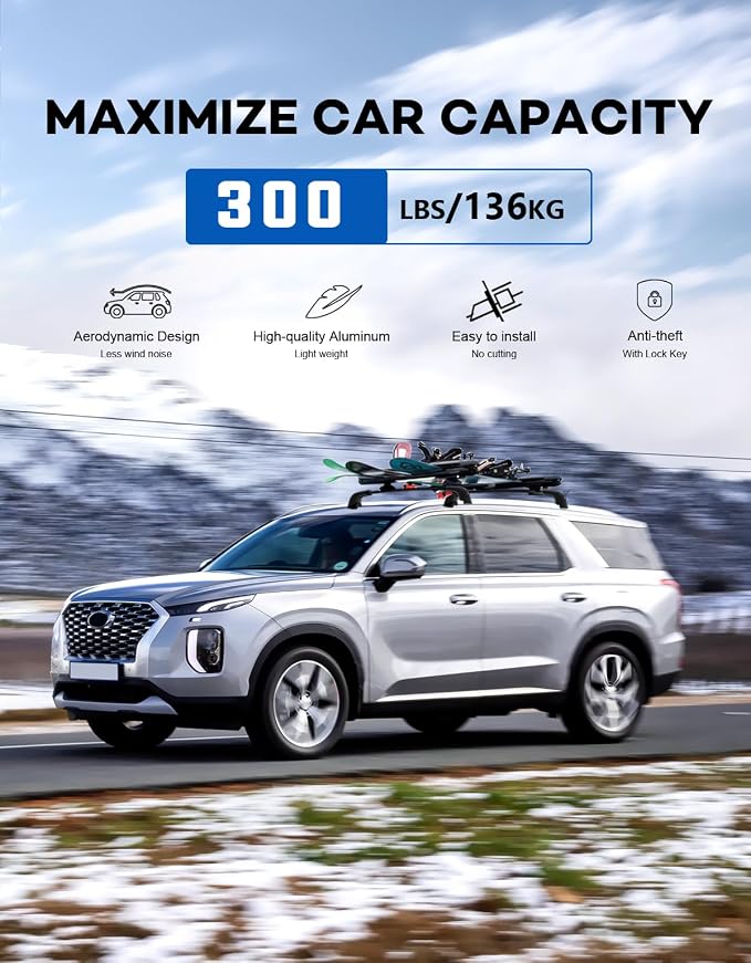 Wonderdriver Lockable Roof Rack Cross Bars 300lbs Compatible with Hyundai Palisade 2019-2025 SE SEL XRT Limited Calligraphy,Heavy Duty Aluminum Roof Rails Crossbars Canoe Black Rooftop Cargo Luggage