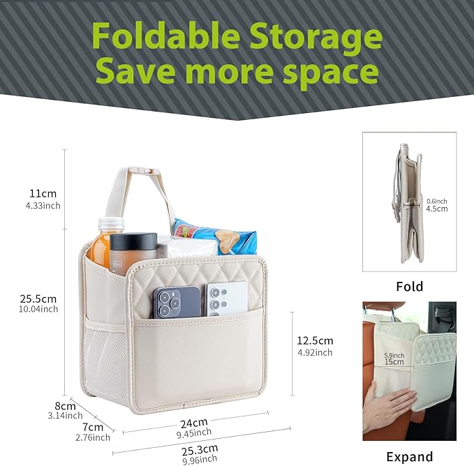 FrgKbTm 2Pack Car Seat Back Hanging Bag Car Document Holder Multi-Pocket Bottle Bag Storage Box Organizer Travel Tidy Pouch Pocket Kids Beige