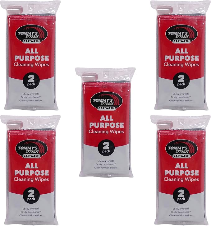 Tommy's Express Interior Cleaning Detail Kit 5 Pack | Microfiber Cloth, 2x Shop Towels, 2x All-Purpose Wipes, 2x Glass Streak-Free Wipes