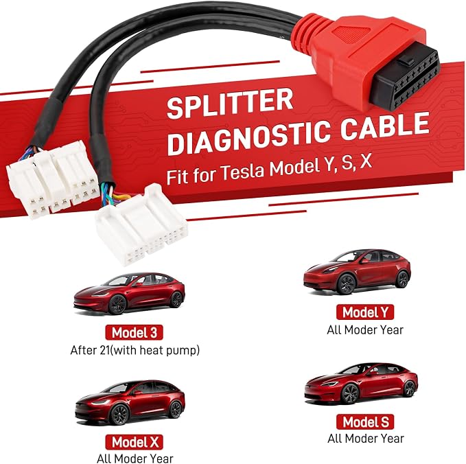 TCAN003 Splitter Diagnostic Cable Adapter for Tesla Model 3, Y, S, X,OBD2 Connector Work Scanner for MaxiSys Ultra Elite II PRO MS909,20 Pin+12 Pin to 16 Pin OBDII Adapter (2-in-1 12pin+20pin)