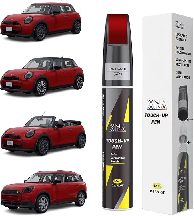XNA Chili Red II(C74) for MINI Touch Up Paint, 2 in 1 Car Scratch Remover with Pen Tip and Brush, Exact Color-Matched for Car Paint Scratch Repair, Quick & Easy Fix Chips and Nicks
