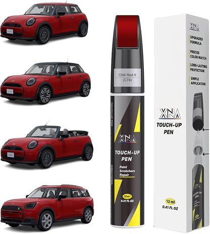 XNA Chili Red II(C74) for MINI Touch Up Paint, 2 in 1 Car Scratch Remover with Pen Tip and Brush, Exact Color-Matched for Car Paint Scratch Repair, Quick & Easy Fix Chips and Nicks