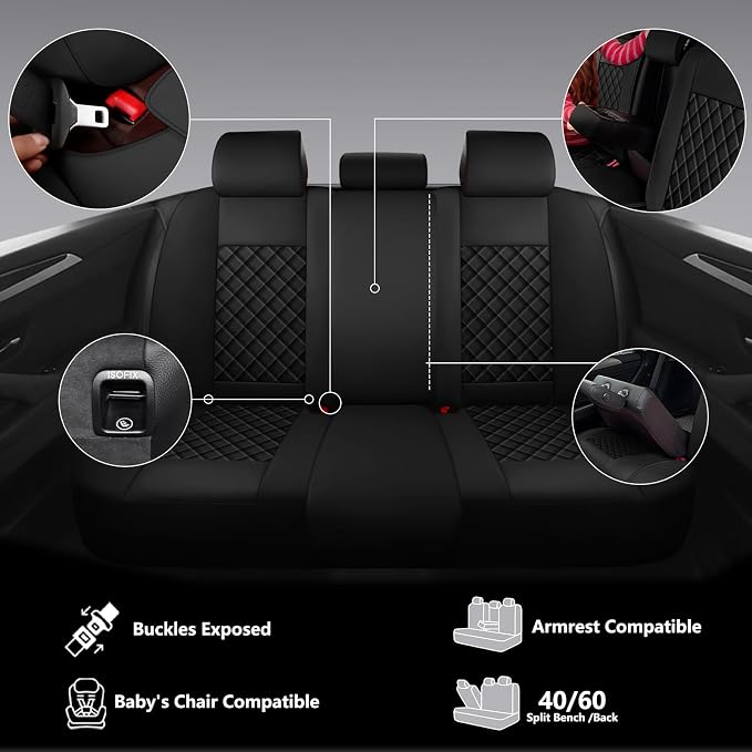Full Coverage Leather Car Seat Covers Full Set,Waterproof Seat Covers for Cars,SUVs Trucks, Car Seat Cushion,Car Seat Protector with 5 Seats (Black, Full Set(Front and Rear-5 Seats))