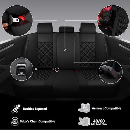 Full Coverage Leather Car Seat Covers Full Set,Waterproof Seat Covers for Cars,SUVs Trucks, Car Seat Cushion,Car Seat Protector with 5 Seats (Black, Full Set(Front and Rear-5 Seats))