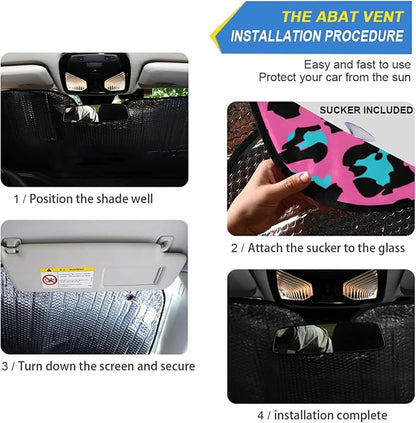 Pink Leopard Cheetah Skin Windshield Sun Shade Blocks UV Rays Visor Protector Accordion Folding Sun Reflector Auto Sunshade for Car Truck SUV to Keep Your Vehicle Cool